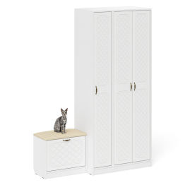 Шкаф с пеналом и тумбой для обуви с мягким сиденьем П-6-500 фрезеровка ромб