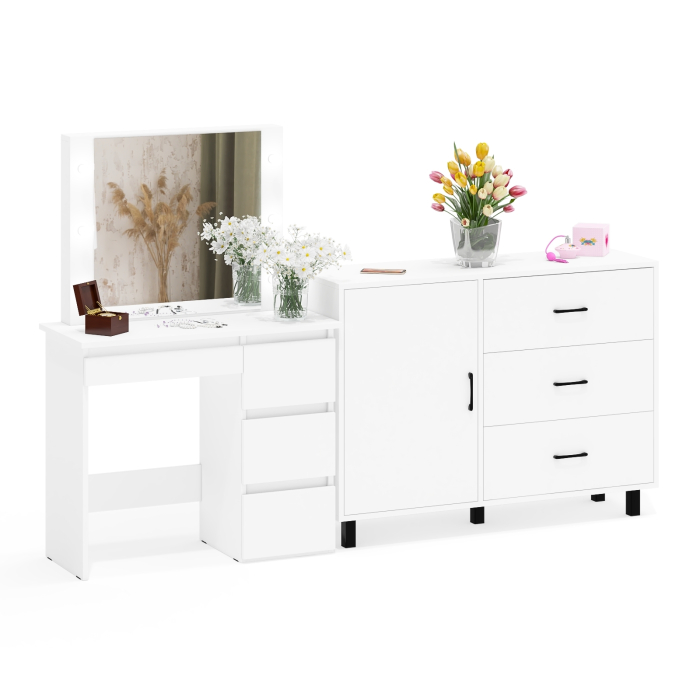 Туалетные столики, Комод-тумба 122-1204 и столик косметический с лампочками Сура