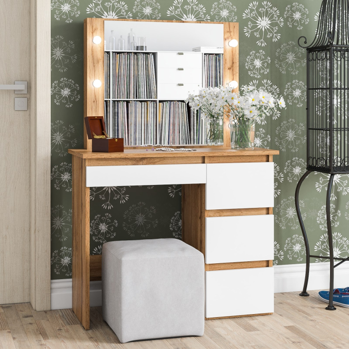 С зеркалом, Стол косметический с подсветкой Сура