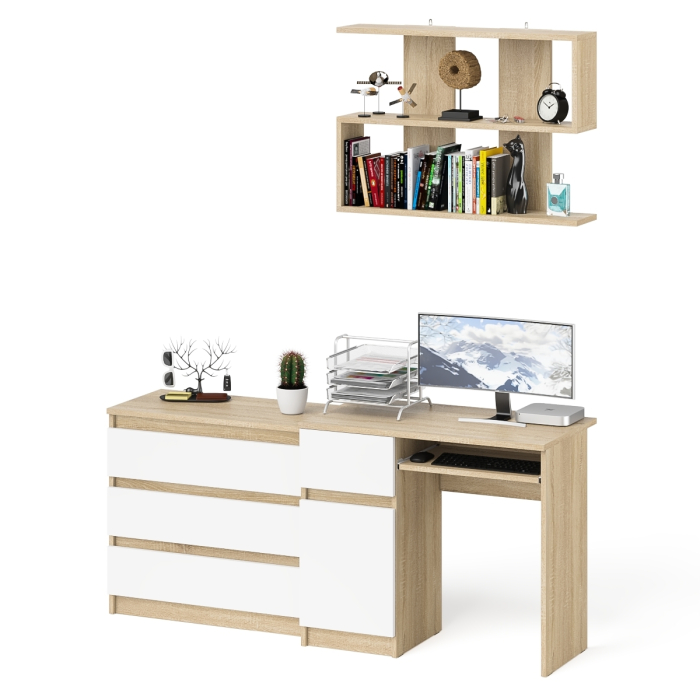 Прямые компьютерные столы, Однотумбовый стол компьютерный Мори МС-1 левый с комодом три ящика и навесной полкой 900