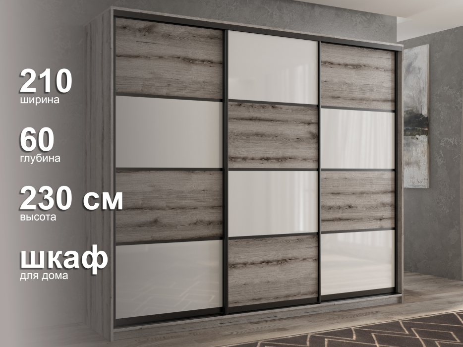 Шкафы-купе 3-х дверные, Шкаф-купе 3х дверный Кааппи 14 210х60