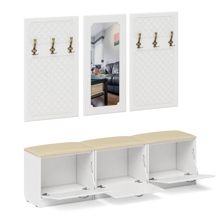 Прихожие, Набор мебели для прихожей из обувниц зеркала и вешалок П-6 № 03 МДФ фрезеровка ромб