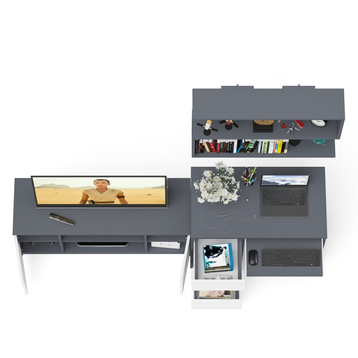 Прямые компьютерные столы, Мори стол компьютерный МС-6 левый с тумбой МТВ1200.1 и навесной открытой полкой