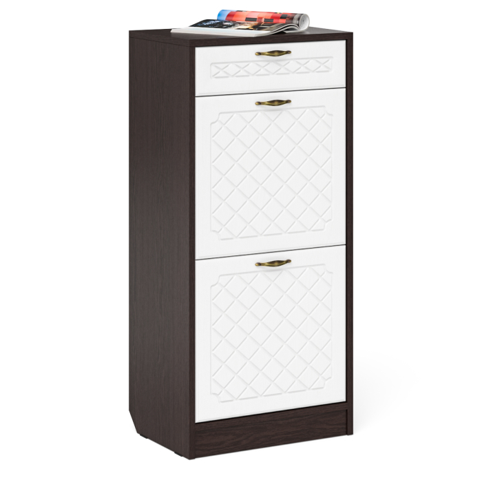 Прихожие, Тумба для обуви 2 секции с зеркалом П-6 МДФ фрезеровка ромб