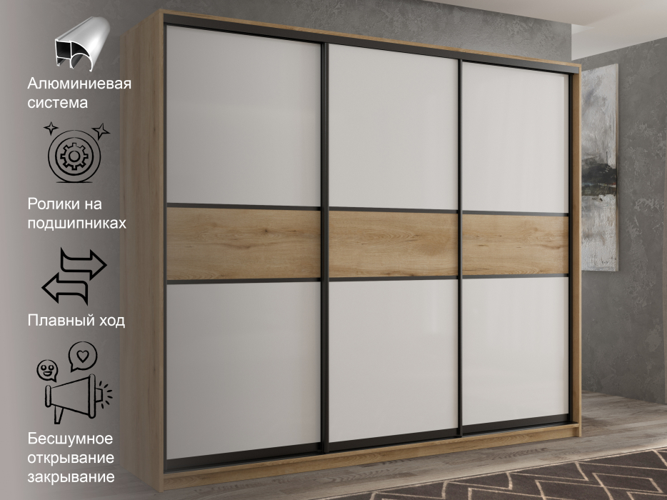 Шкафы-купе 3-х дверные, Шкаф-купе 3х дверный Кааппи 11 210х60