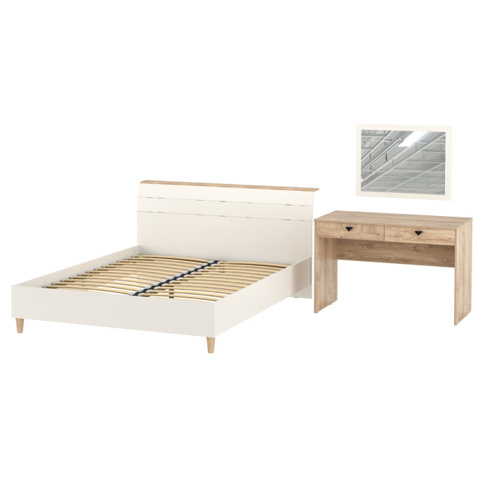 Спальные гарнитуры, Двуспальная кровать на 1600 Муссон 11.41 с основанием и столиком с зеркалом