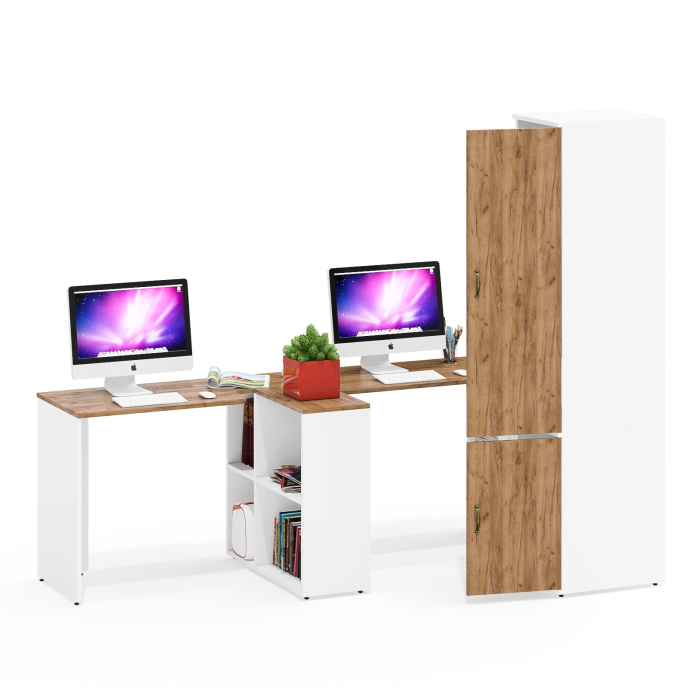 Домашние кабинеты, Офис домашний для двоих Лидер-8 из столов-трансформеров и платяного пенала МД 23Б