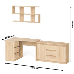 Угловой компьютерный стол Мори МС-16 левый с верхней полкой и тумбой-комодом 1200-3