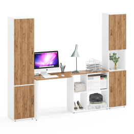 Пенал с открытой нишей с компьютерным столом Лидер-8 и узким шкафом на 5-ть полок