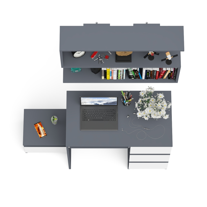 Прямые компьютерные столы, Компьютерный стол Мори МС-6 ящики справа с навесной полкой 900 и тумбой с ящиком