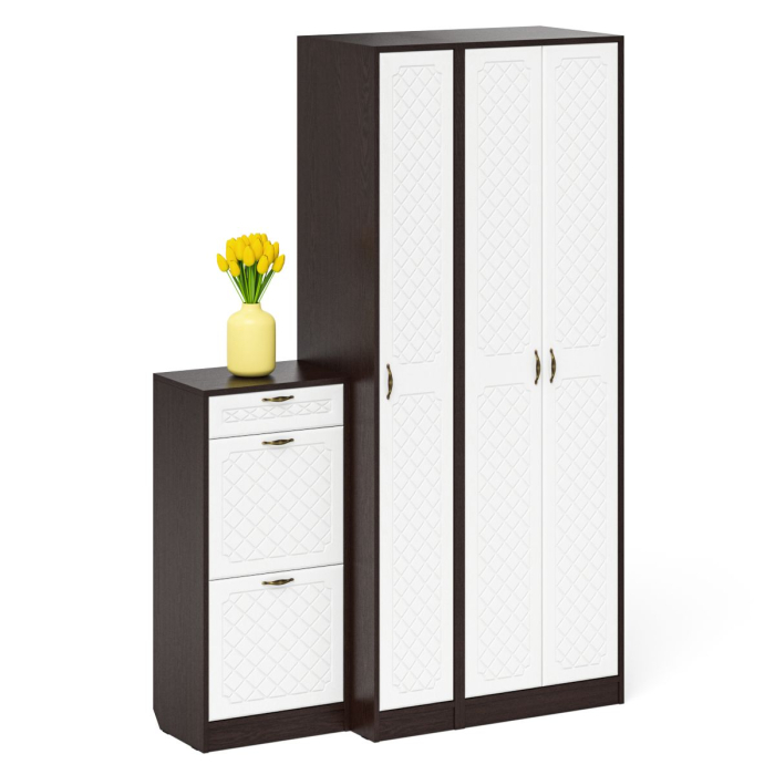 Прихожие, Тумба для обуви две секции в прихожую П-6-500 с пеналом и шкафом фрезеровка ромб