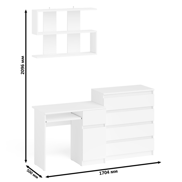 Прямые компьютерные столы, Комод Мори четыре ящика на 800 с компьютерным однотумбовым столом МС-1 правый и навесной полкой