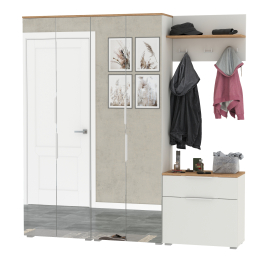 Два шкафа для одежды с зеркалами и обувницей с вешалкой с полкой Октава