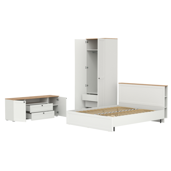 Спальные гарнитуры, Мебель в спальню Остин из тумбы под ТВ с кроватью с ортопедом на 1600 и шкафа-комода для одежды 13.336.02