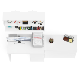 Комод три ящика МК800.1 с компьютерным столом Мори МС-1 правый и навесной полкой 900