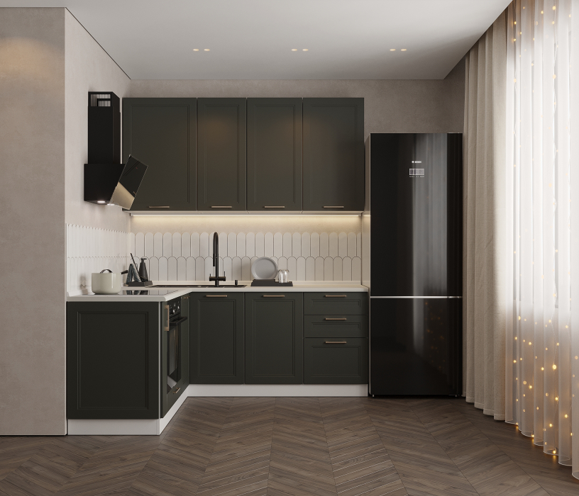 Кухонные гарнитуры, Кухонный гарнитур Регина Белый/MODERN Олива 1,95х1,75 м