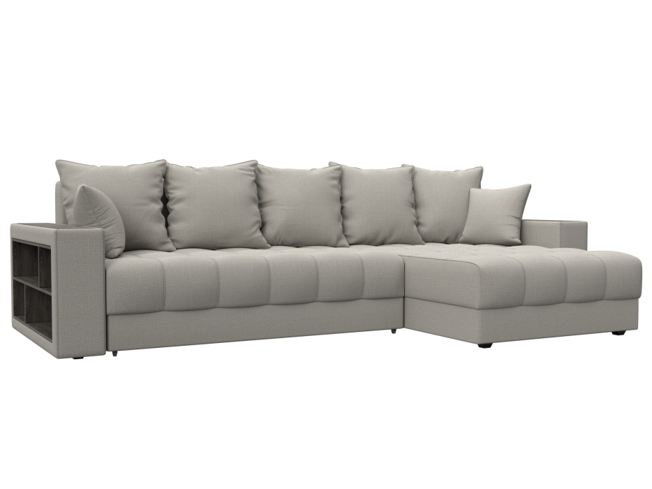 Диваны угловые в гостиную, Диван угловой с декором и полкой Лига-050 НПБ, рогожка Амур