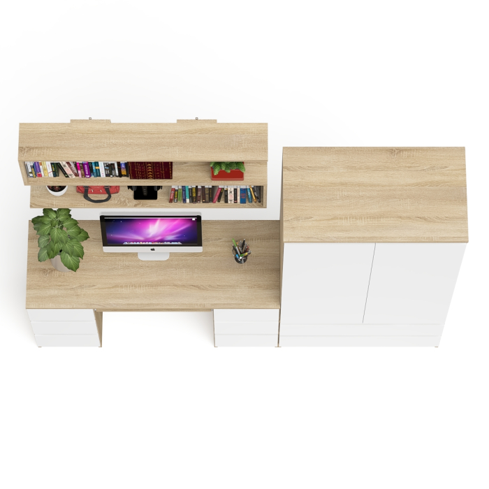 Домашние кабинеты, Шкаф-комод Мори МШ900.1 с письменным 2-х тумбовым столом МС-2 и полкой книжной