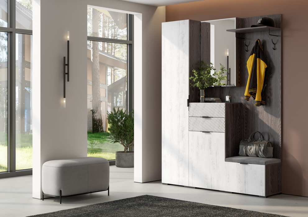 Прихожие, Вешалка Шаде В-3406, черный ясень, санторини белый, ткань simple 27