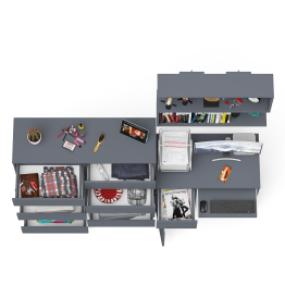 Комод 10-ть ящиков Мори МК1200.10 с компьютерным столом МС-1 левый и полкой