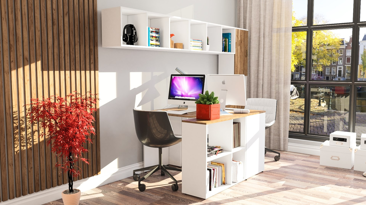 Домашние кабинеты, Набор мебели в детскую комнату Лидер-8 из столов компьютерных с полками и тумбы с дверкой и пенала