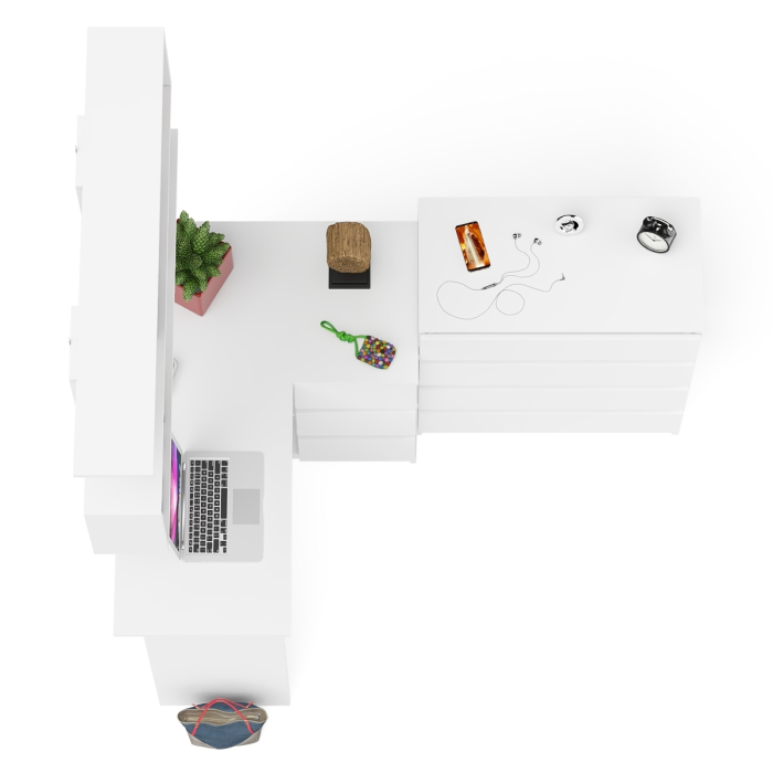 Домашние кабинеты, Книжная навесная полка Мори с угловым компьютерным столом МС-16 правым и комодом Мори МК800.4