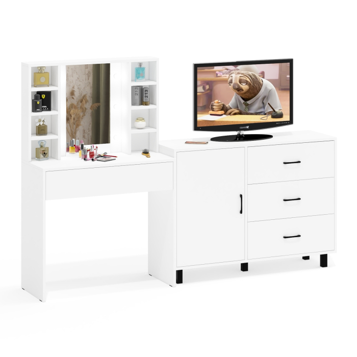 Туалетные столики, Туалетный столик с подсветкой 115 и комод с дверкой и 3-мя ящиками 122-1204