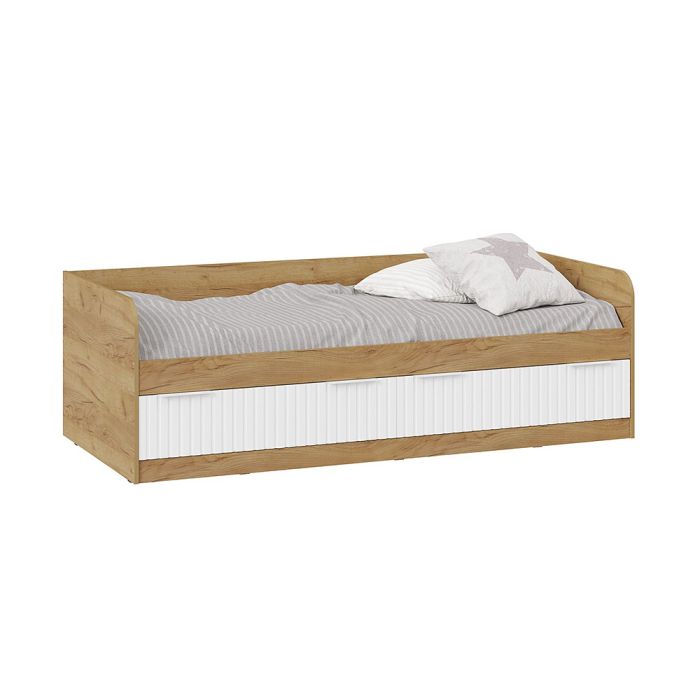 Кровати одноярусные, Кровать комбинированная Хилтон 900 тип 1, дуб крафт золотой, белый матовый