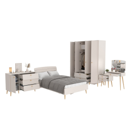 Кровать 1200 с четырёх-дверным шкафом с трюмо и комодом Афина