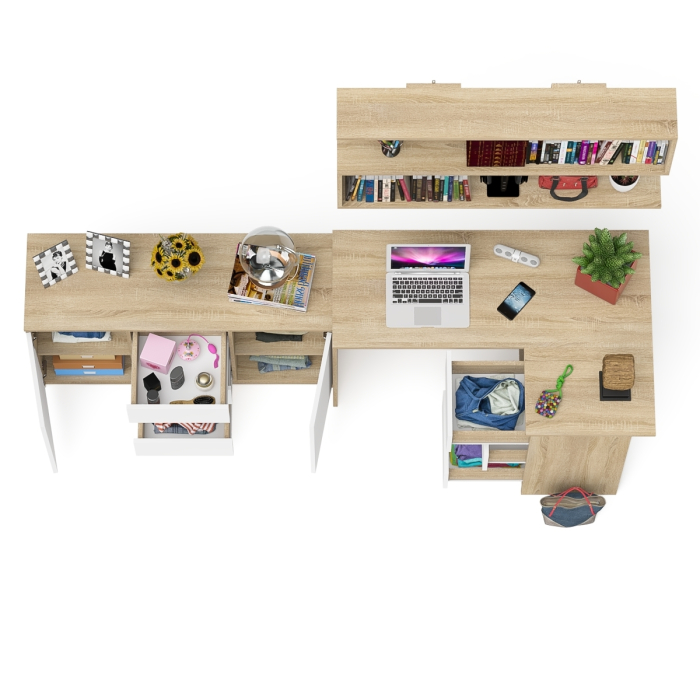 Домашние кабинеты, Стол компьютерный угловой МС-16 правый с навесной полкой и тумбой МК-1200.3 Мори