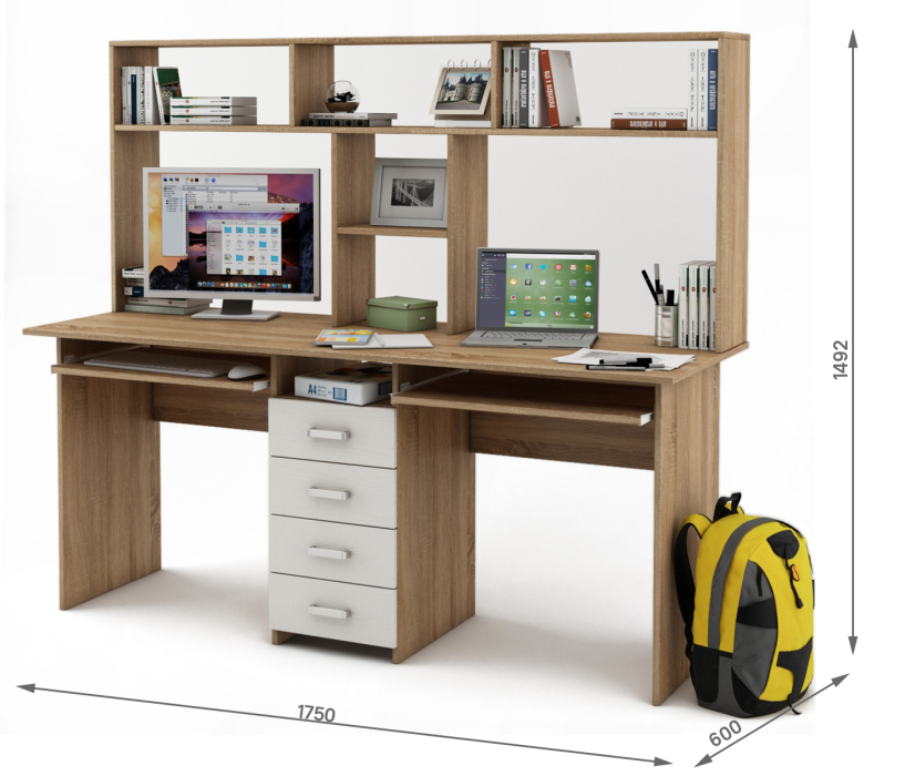 Прямые, Письменный стол Лайт-11К с надстройкой