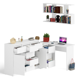 Стол компьютерный угловой Мори МС-16 левый с комодом МК1200.4 и навесной открытой полкой 1200