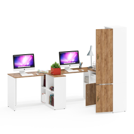 Два рабочих стола для двоих человек Лидер-8 с пеналом для бумаг и тумбой с нишей