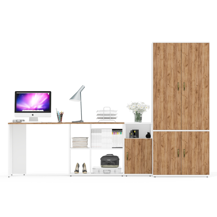 Домашние кабинеты, Стол письменный-трансформер Лидер-8 с тумбочкой с нишей и глубоким бельевым шкафом