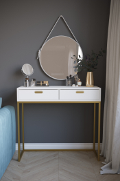 Консоль Дрим К02 PUSH-OPEN Ясень браш белый/золото 