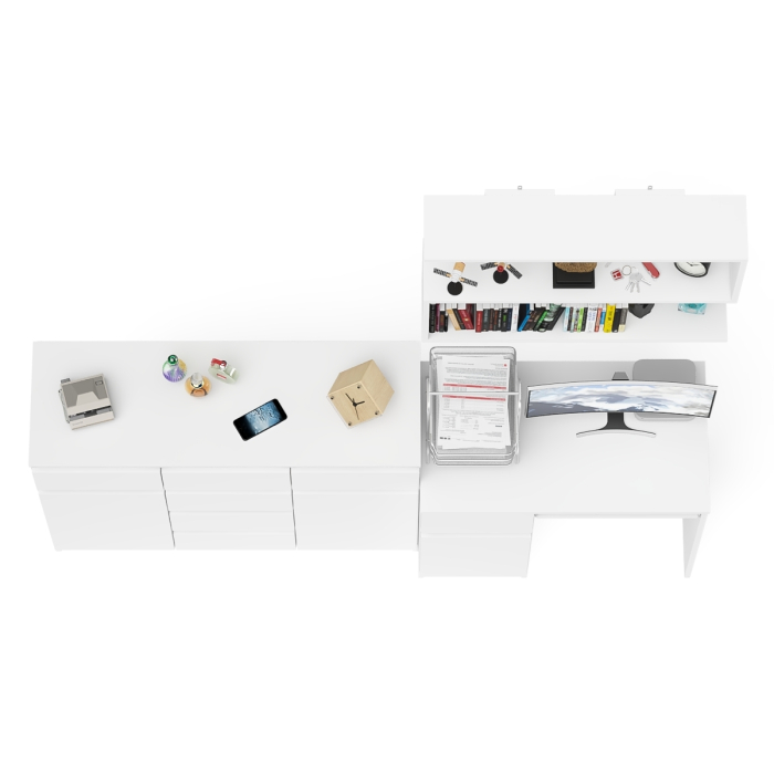 Прямые компьютерные столы, Навесная полка 900 Мори со столом компьютерным МС-1 левый и комодом МК1200.4