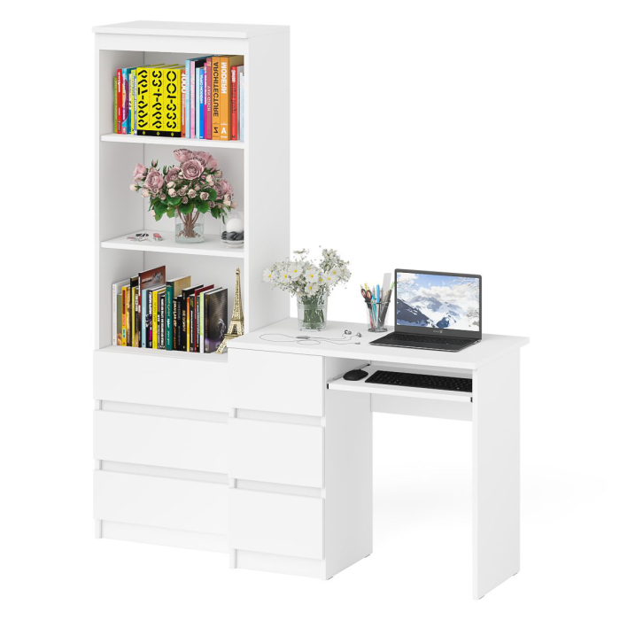 Домашние кабинеты, Стол компьютерный с тумбой с ящиками слева и стеллаж-комод МСТ600.3 Мори