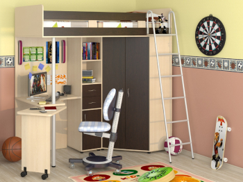 Кровать-чердак "Теремок М85" (Дуб молочный)