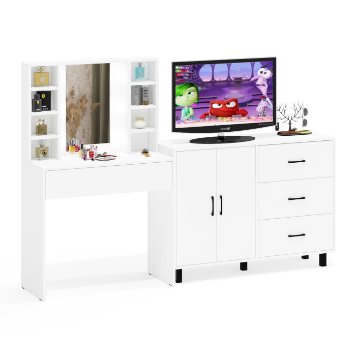 С зеркалом, Туалетный столик с подсветкой 115 и тумба-комод 123-1204