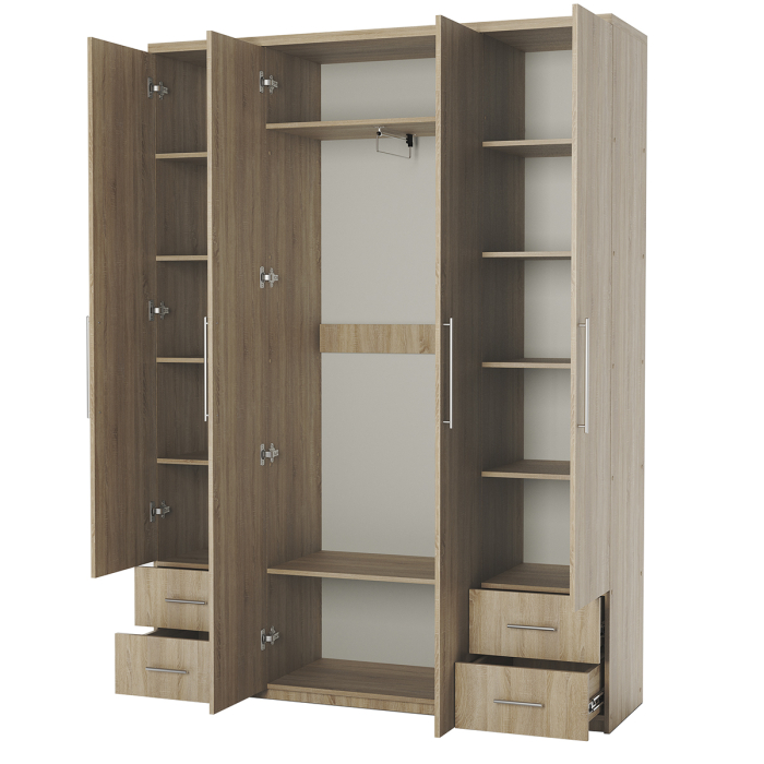 Для одежды, Шкаф четырехдверный Комфорт МКЯ2-43 140х45 с зеркалами
