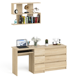 Стол компьютерный Мори МС-6 правый с навсеной полкой сверху и комодом на три ящика