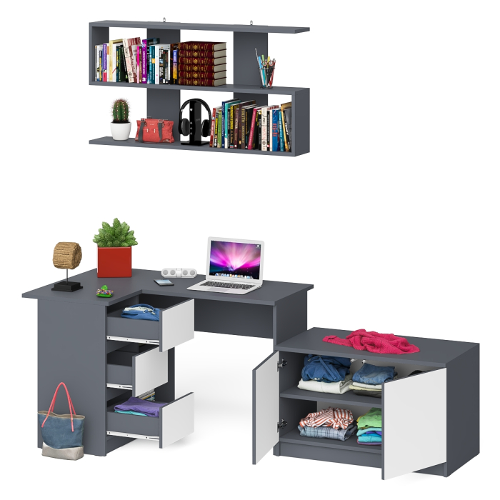 Угловые, Угловой компьютерный стол Мори МС-16 левый с тумбой две двери МА900.1 и широкой полкой 1200