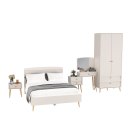 Шкаф-комод Афина с трюмо и двуспальной кроватью 1400 с прикроватной тумбочкой