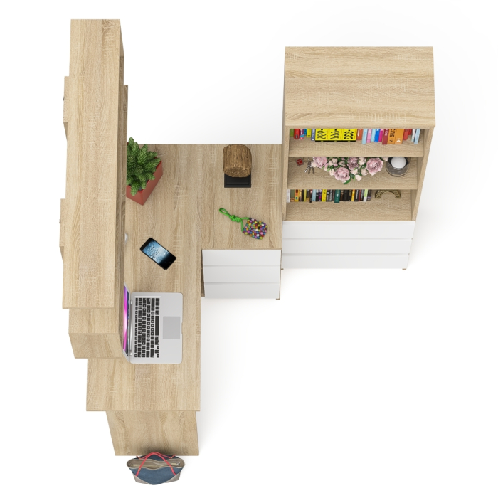 Домашние кабинеты, Рабочее место с угловым столом Мори МС-16 правым со стеллажом и полкой