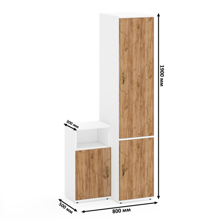 Домашние кабинеты, Пенал глубокий с вешалкой для одежды и полкой и тумба с открытой нишей Лидер-8