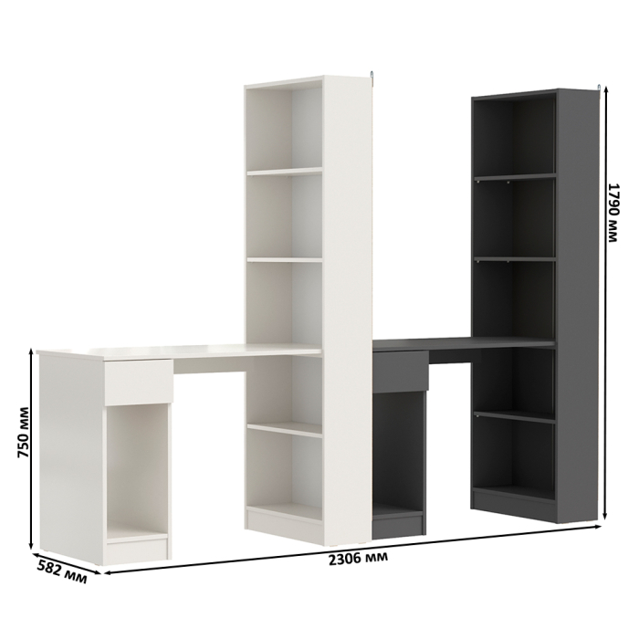 Прямые компьютерные столы, Два письменных стола Лайт 10.01 со шкафом с полками