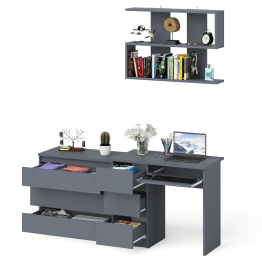 Компьютерный стол три ящика слева Мори с комодом Мори МК800.1 и полкой на 900