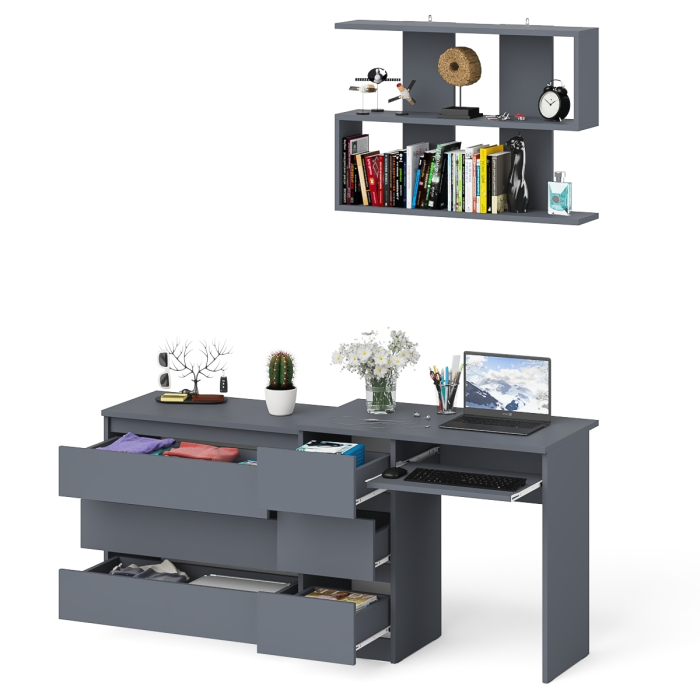 Прямые компьютерные столы, Компьютерный стол три ящика слева Мори с комодом Мори МК800.1 и полкой на 900