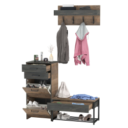 Обувница с сиденьем с тумбой для обуви с ящиками и вешалкой для одежды Трувор
