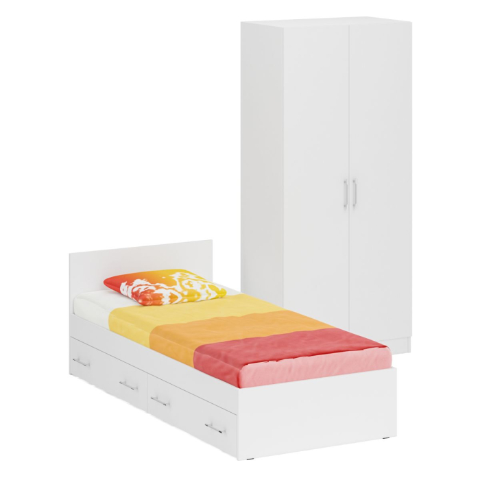 Спальные гарнитуры, Односпальная Кровать с ящиками 900 со шкафом для одежды 2-х створчатым Стандарт